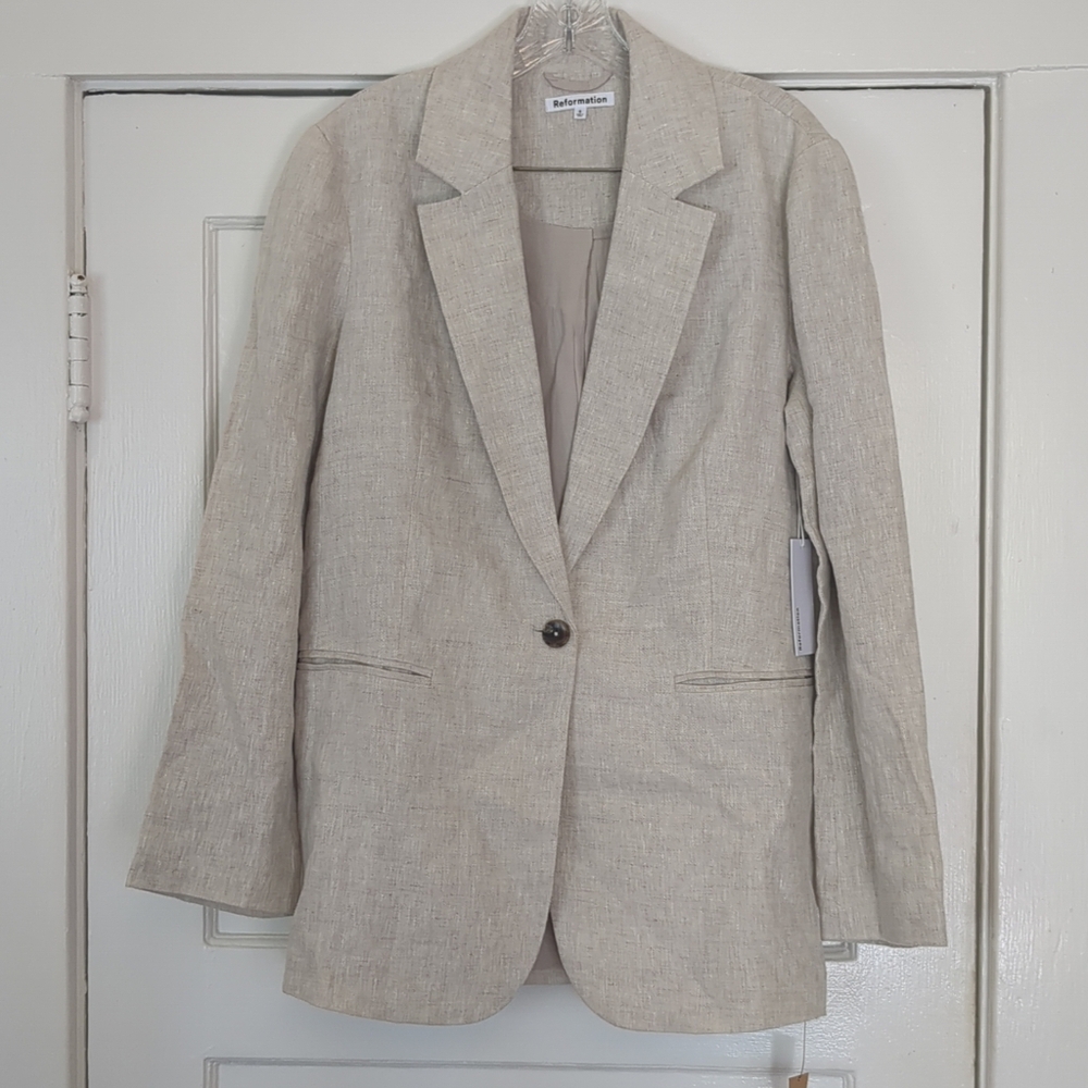 Reformation The Classic Relaxed Linen Blazer Small Oatmeal